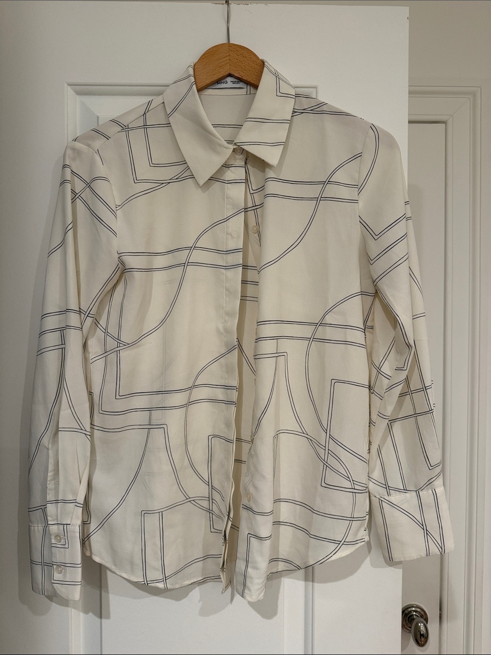 Mango Cream Button-Up Shirt with Abstract Gray Lines